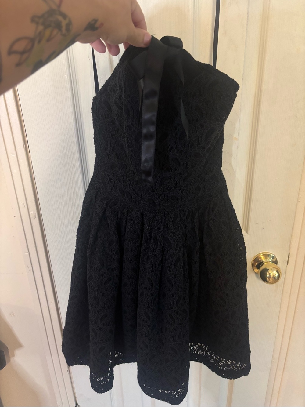 Rodarte Black Lace Halter Fit-and-Flare Dress